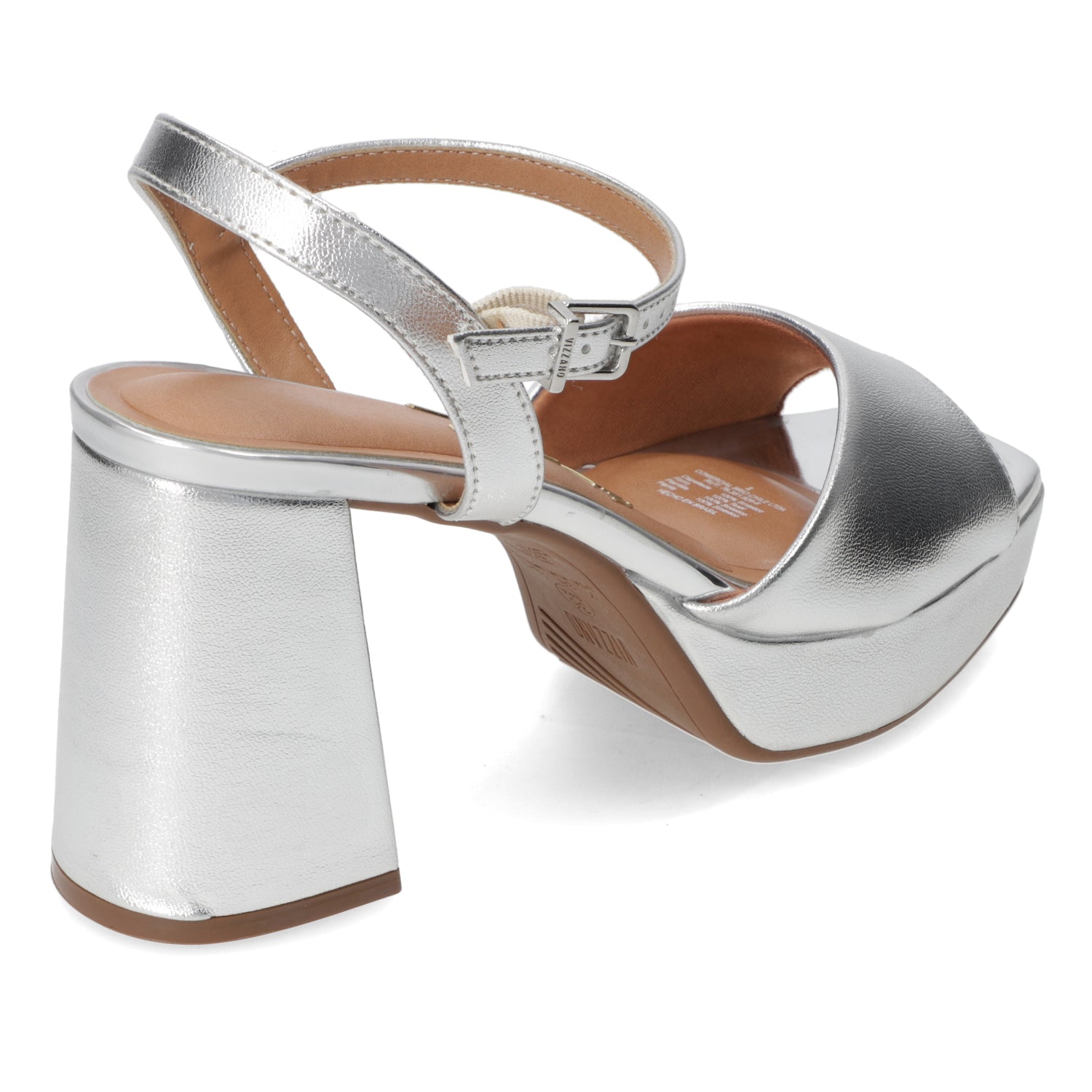 Sandalia Taco Ancho Metalizada 35 / Plateado