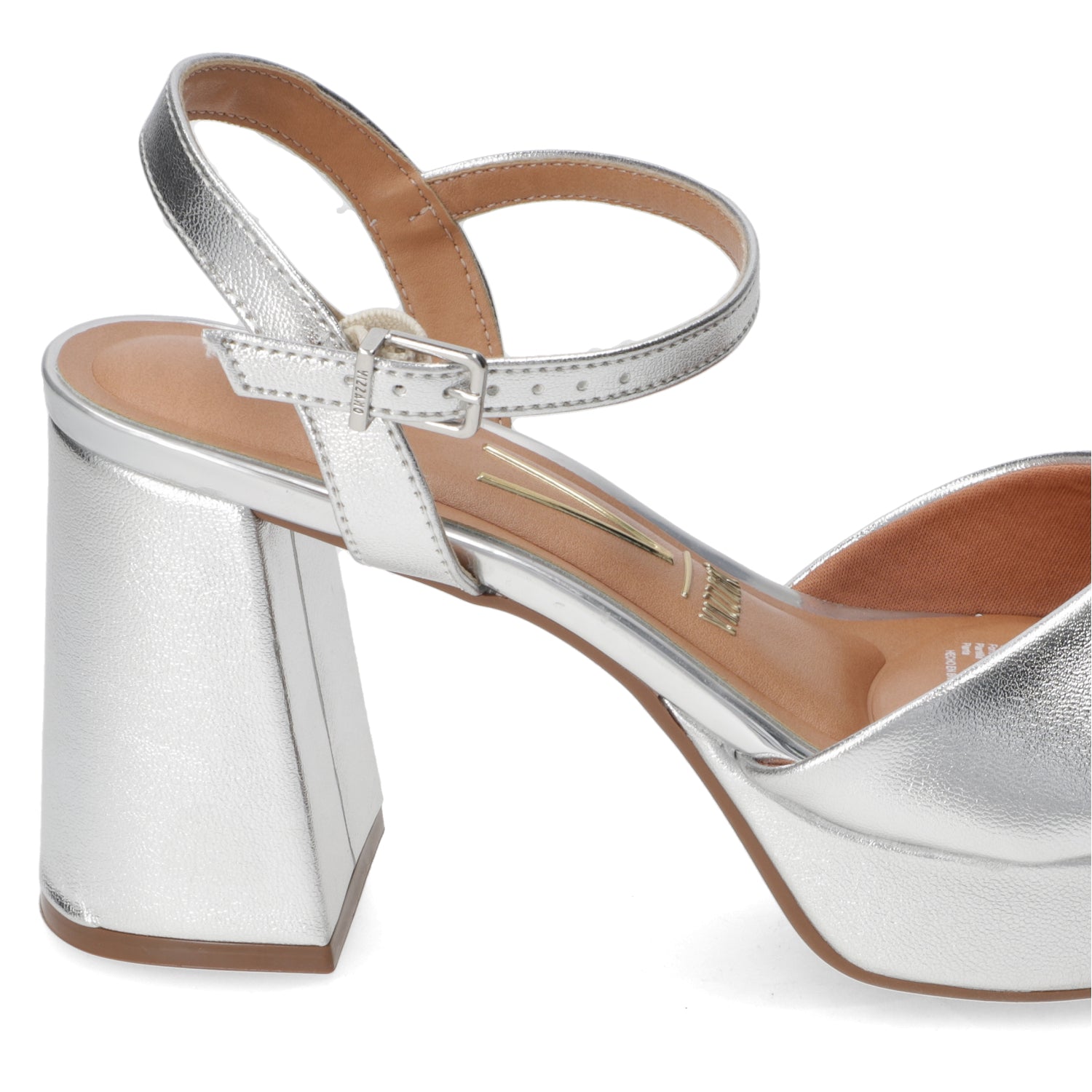 Sandalia Taco Ancho Metalizada 35 / Plateado