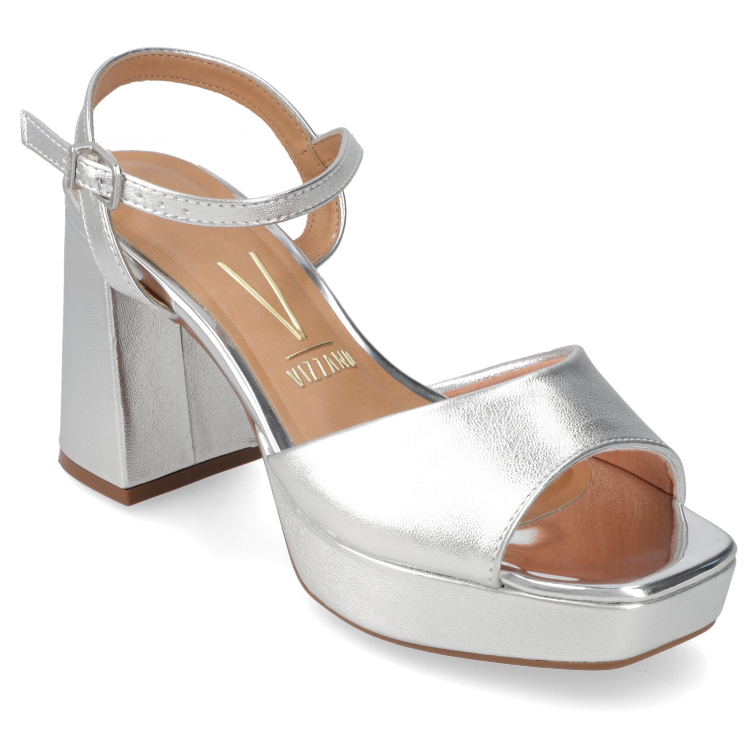 Sandalia Taco Ancho Plateada Vizzano 34 / Plateado