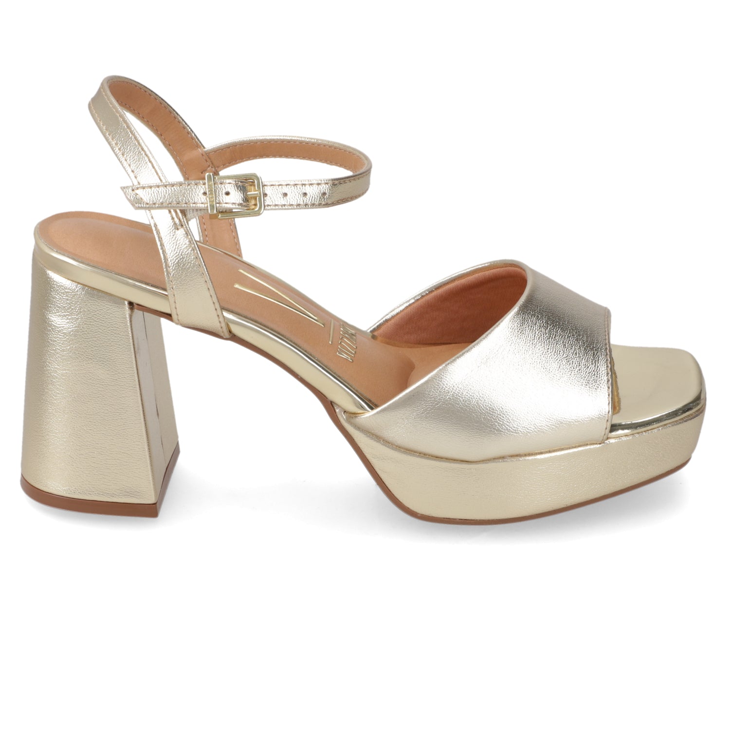 Sandalia Taco Ancho Dorada Vizzano 34 / Dorado