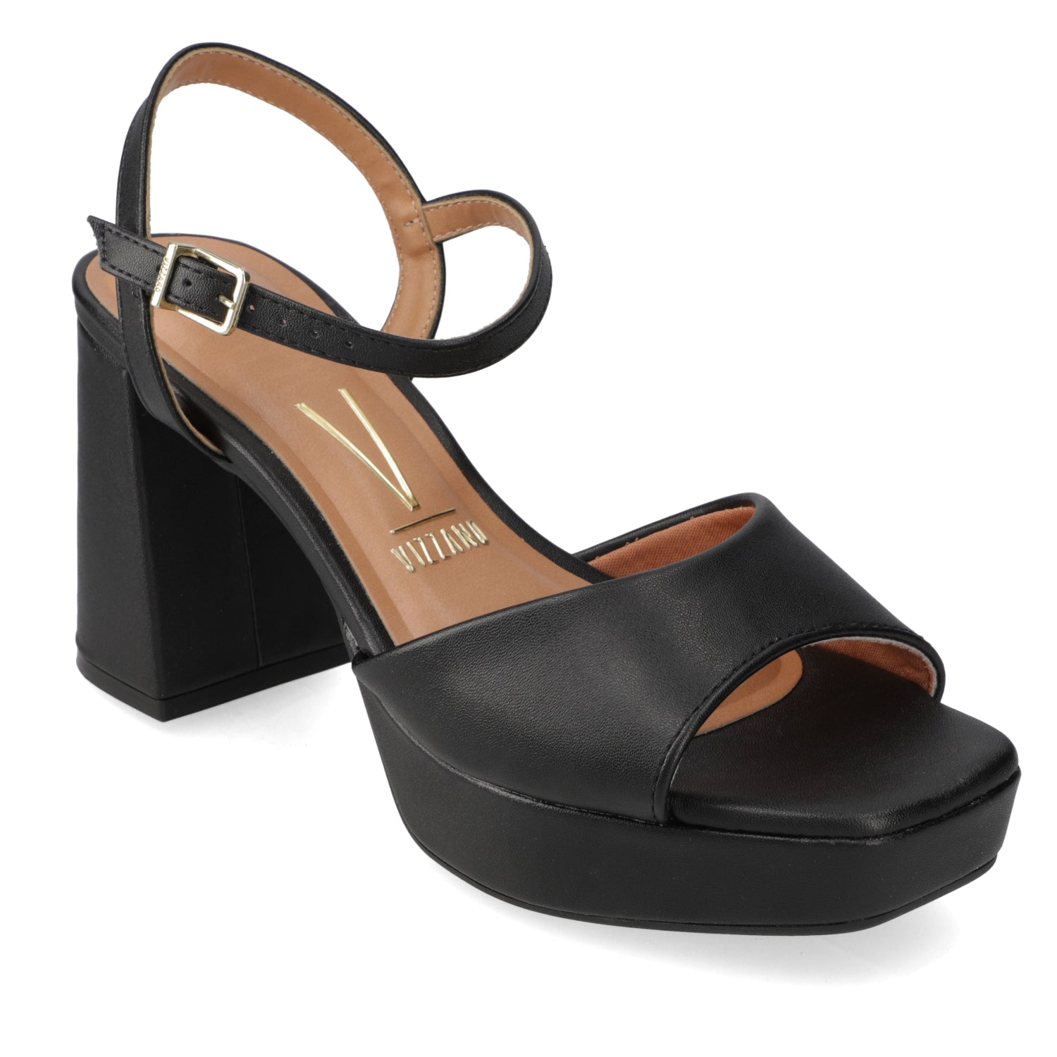 Sandalia Taco Ancho Eco Cuero Negro 35 / Negro