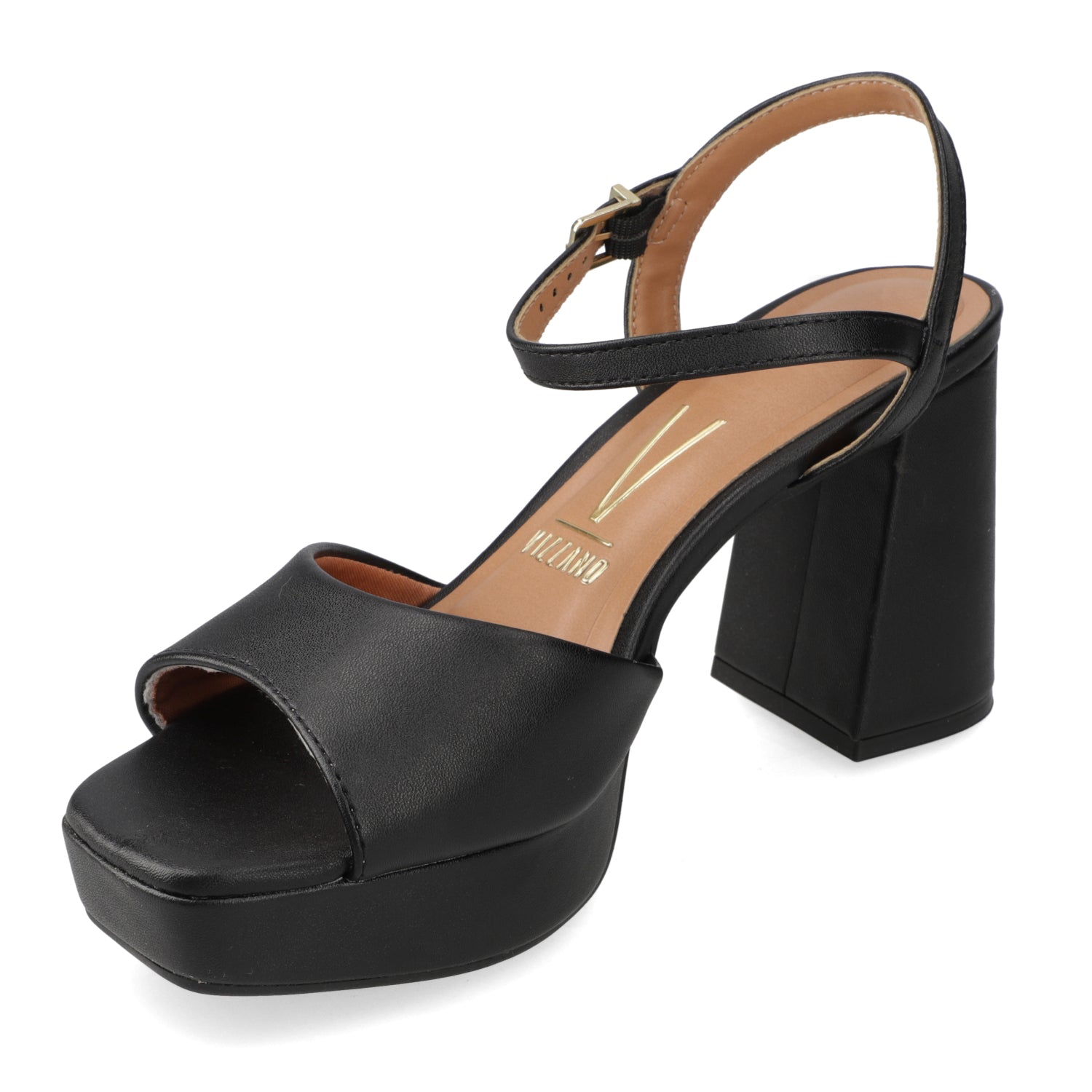 Sandalia Taco Ancho Eco Cuero Negro 35 / Negro