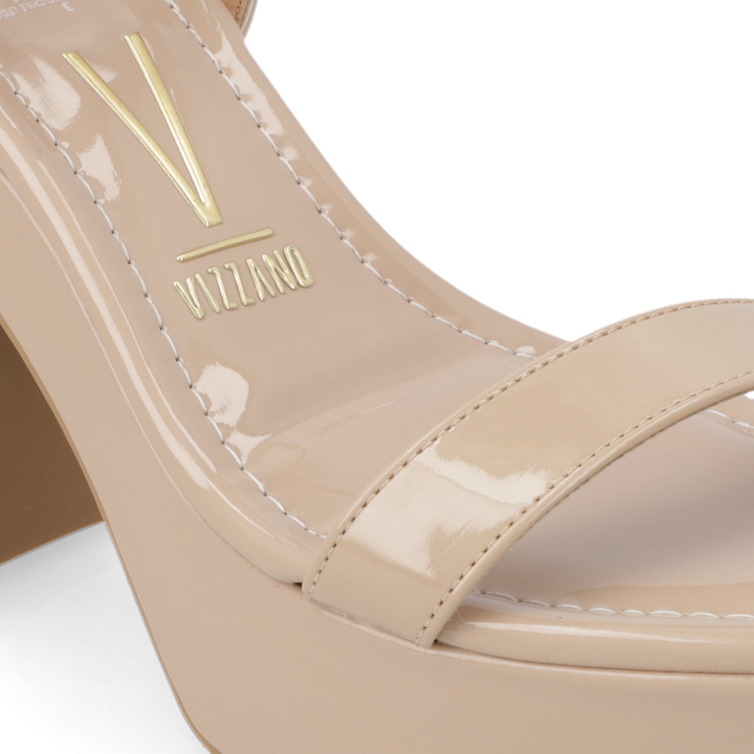 Sandalia Taco Ancho Alto Beige Vizzano Efecto Charol 34 / Beige