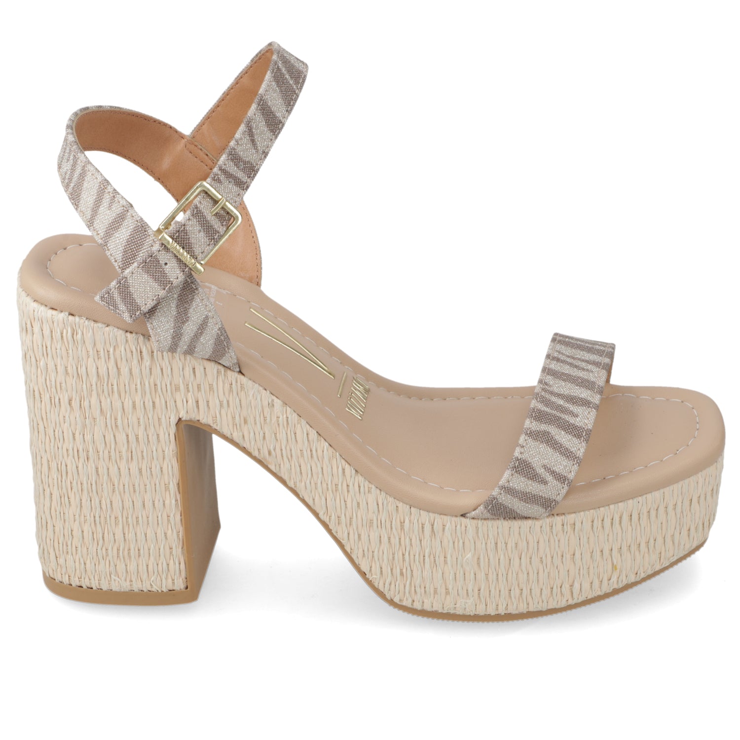 Sandalia Taco Ancho Alto Nude Vizzano