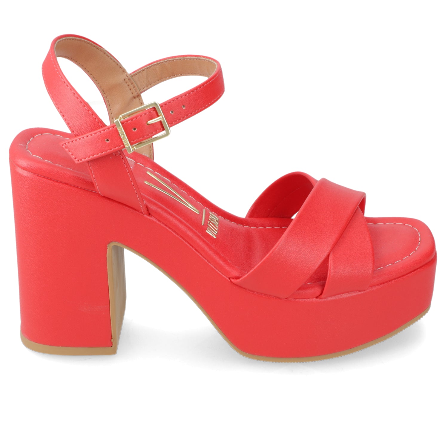 Sandalia Taco Ancho Alto Rojo Vizzano Ecocuero 34 / Rojo