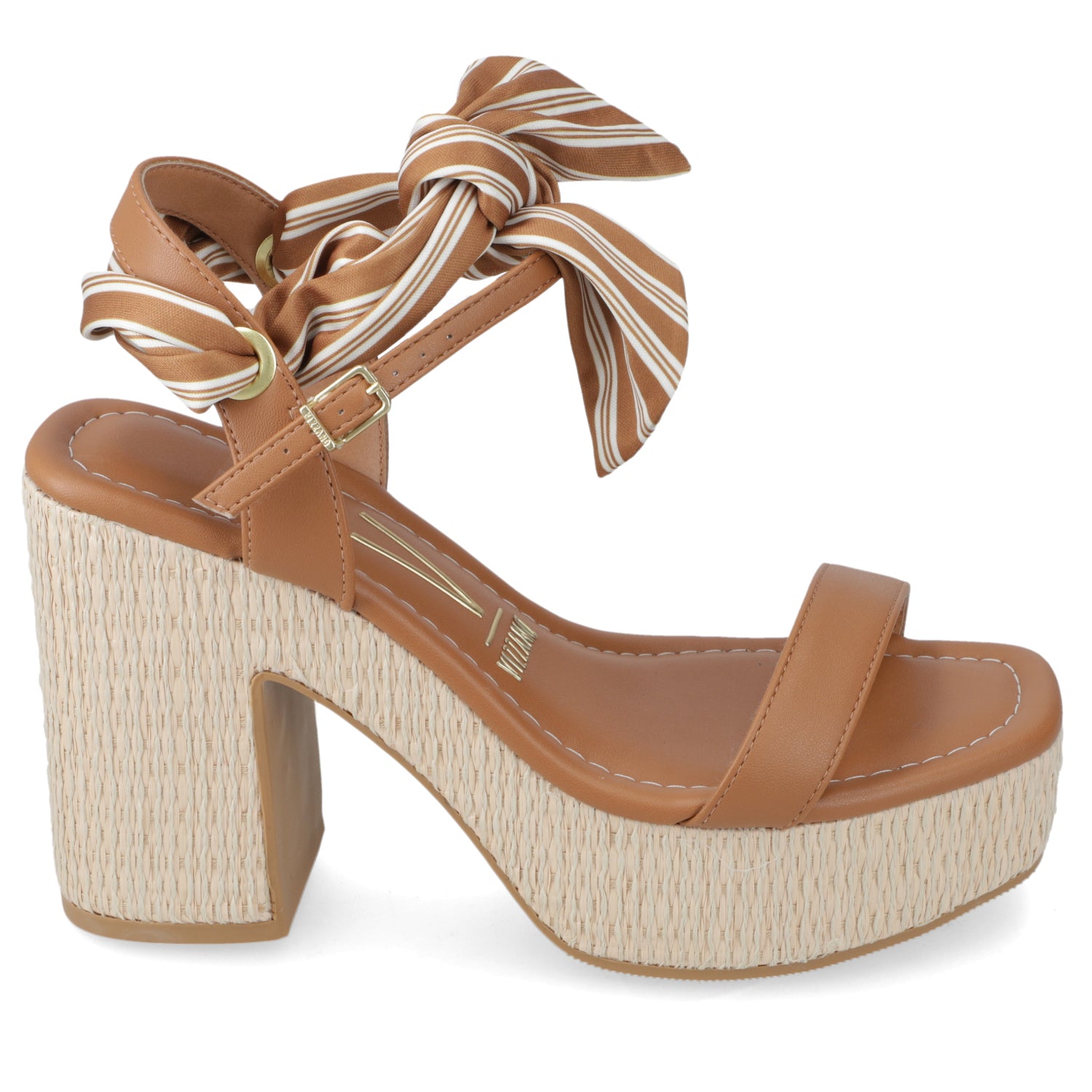 Sandalia Taco Ancho Alto Camel Vizzano