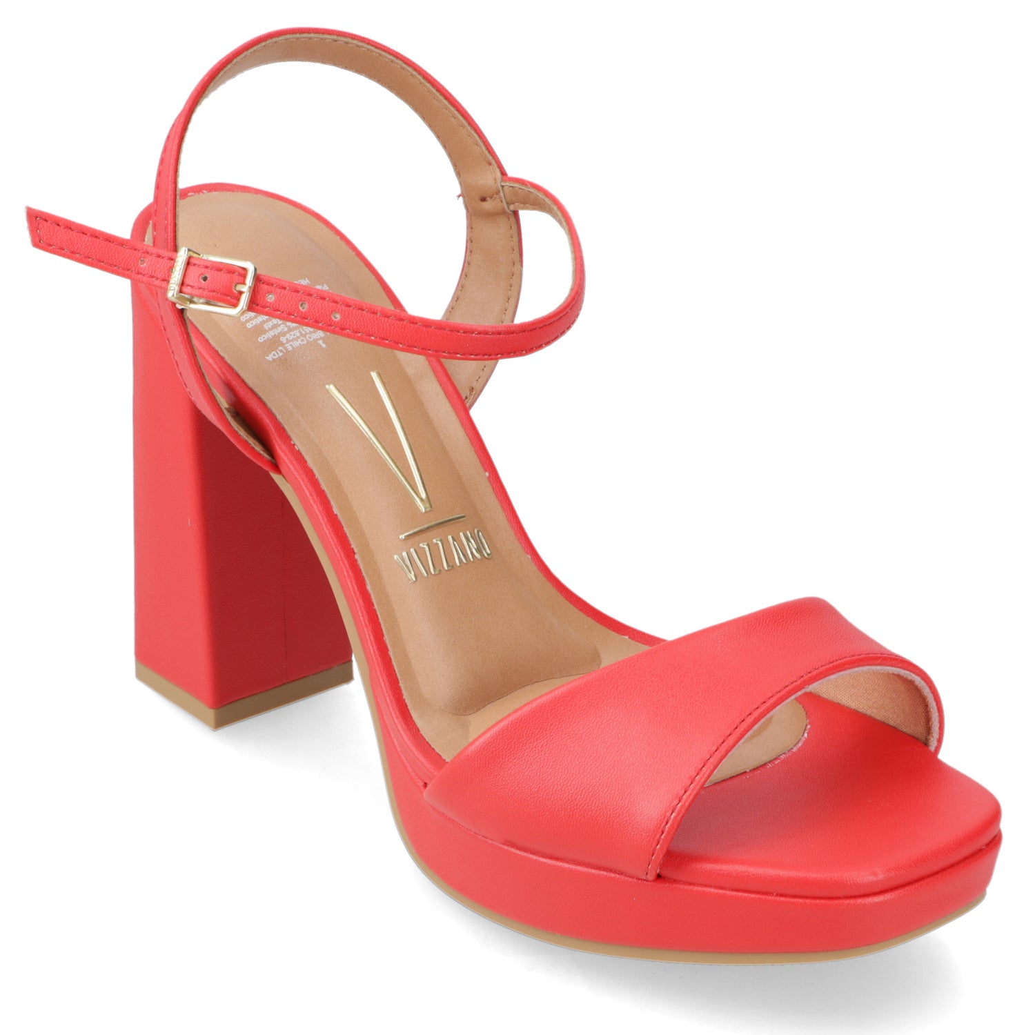 Sandalia Taco Ancho Alto Rojo Vizzano Ecocuero 34 / Rojo