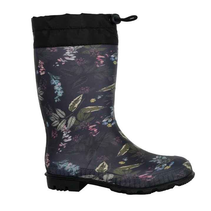 Bota de Agua Mujer Negra Flores