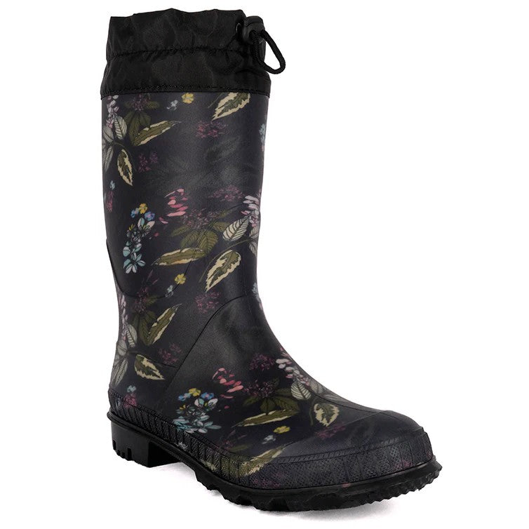 Bota de Agua Mujer Negra Flores