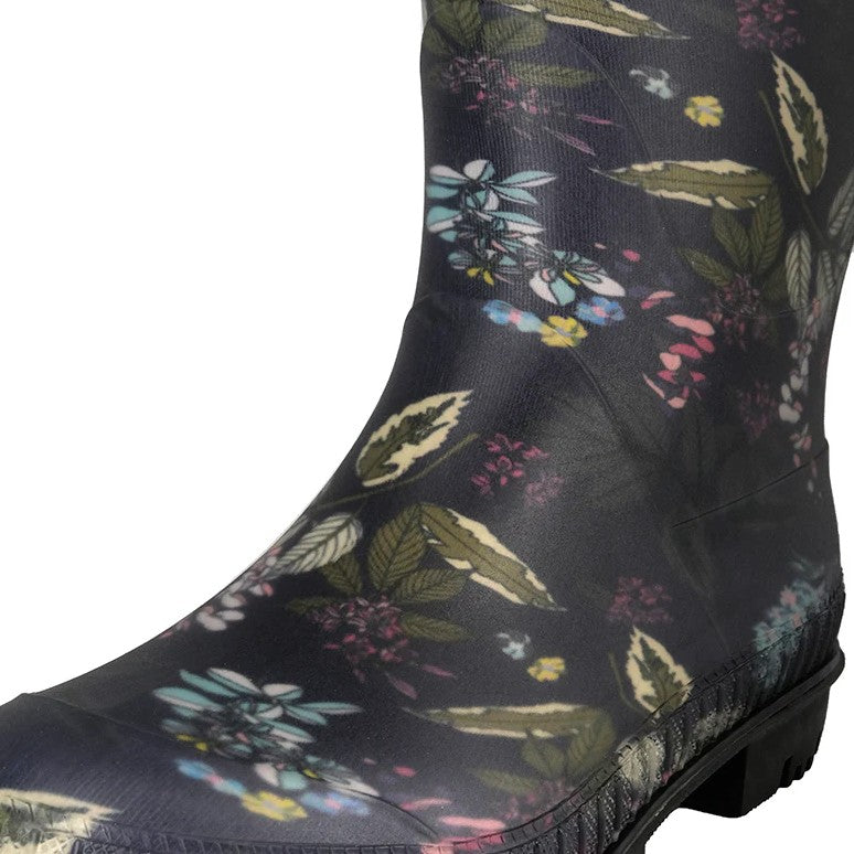 Bota de Agua Mujer Negra Flores