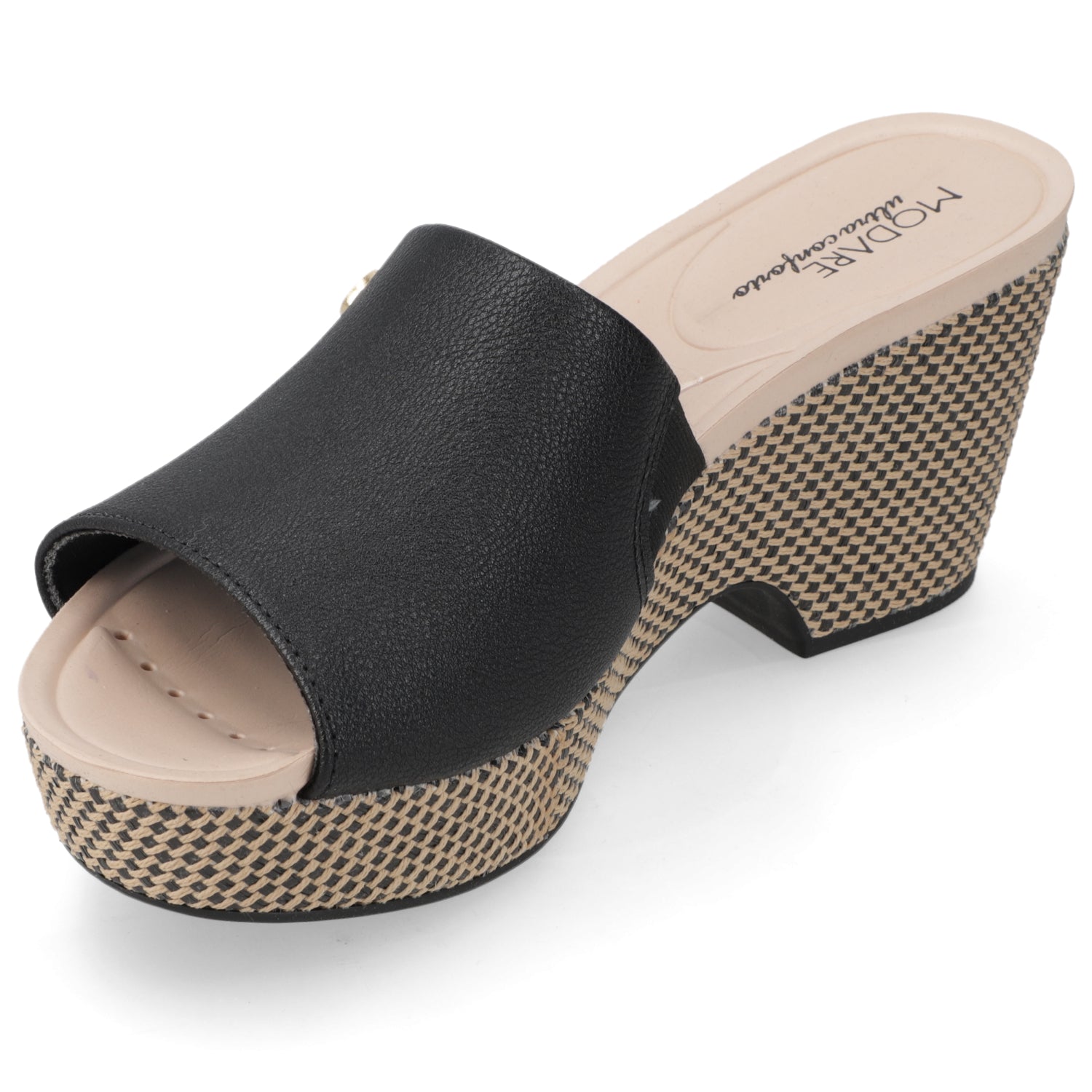 Sandalia Taco Cuña Medio Negro Modare Ecocuero 35 / Negro