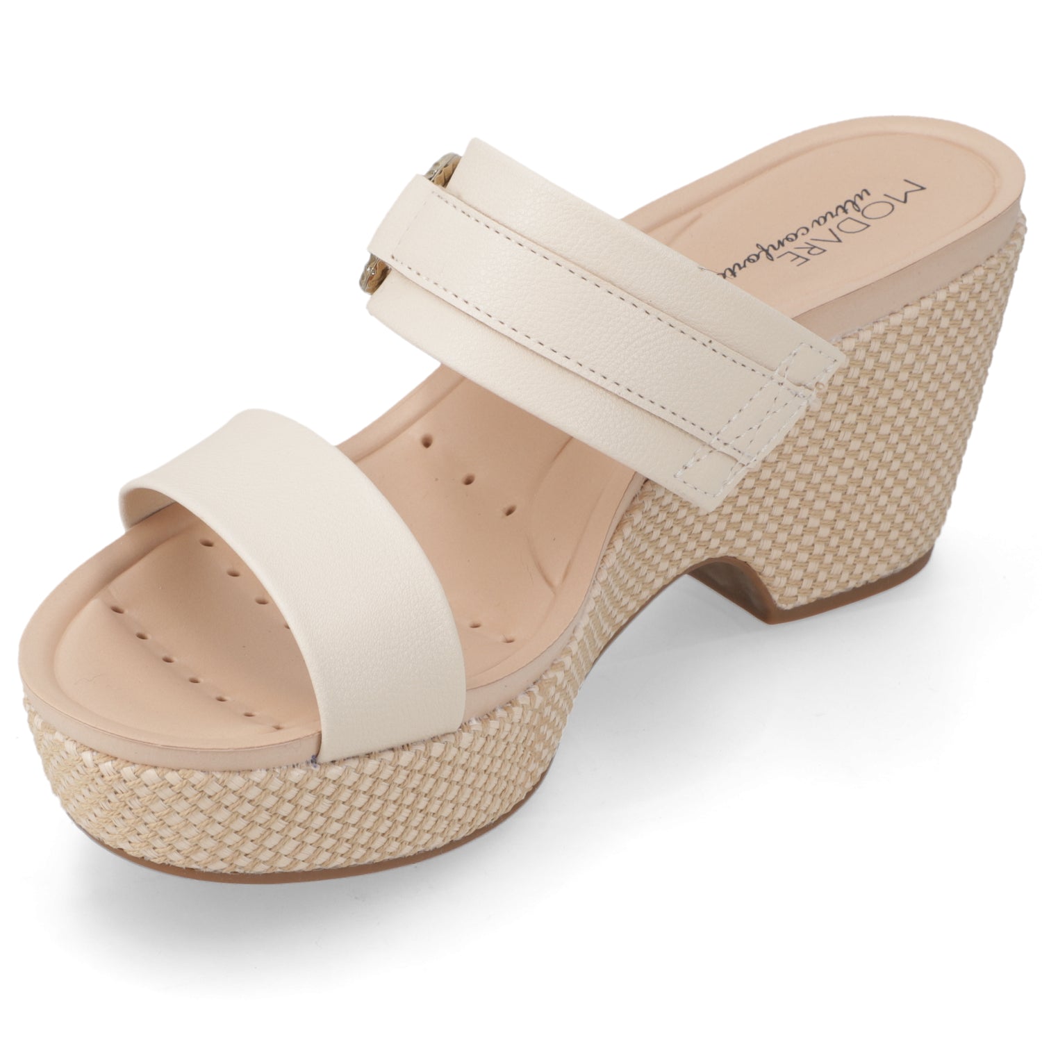 Sandalia Taco Cuña Medio Crema Modare Ecocuero 35 / Crema