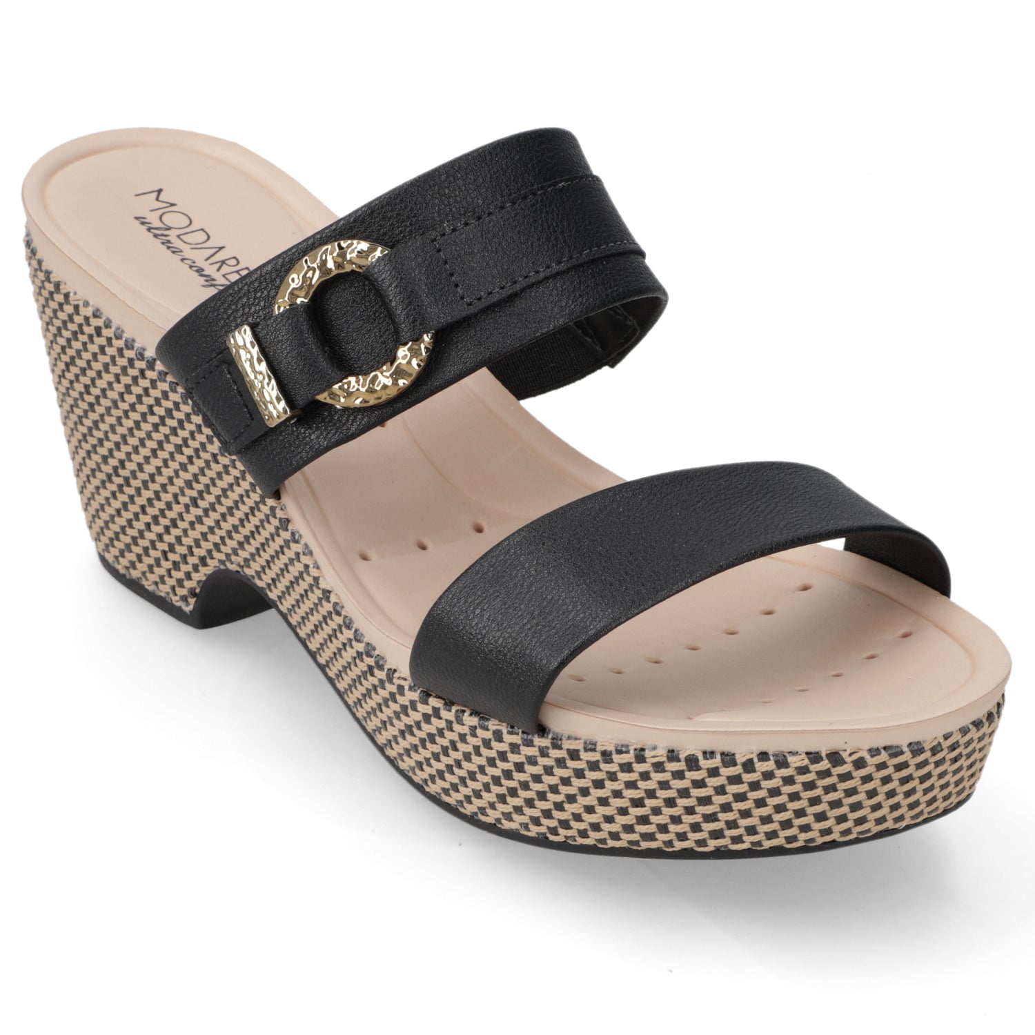 Sandalia Taco Cuña Medio Negro Modare Ecocuero 35 / Negro