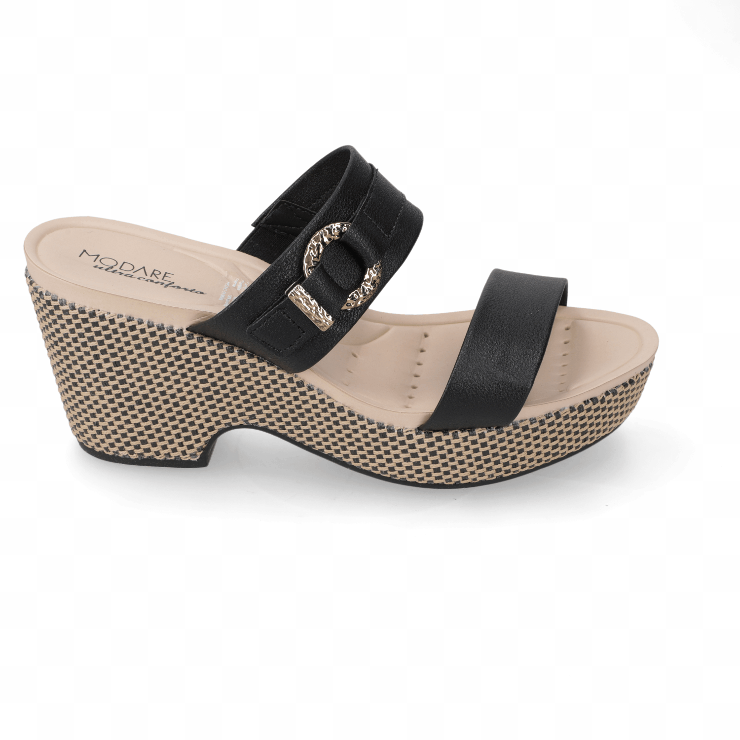 Sandalia Taco Cuña Medio Negro Modare Ecocuero 35 / Negro