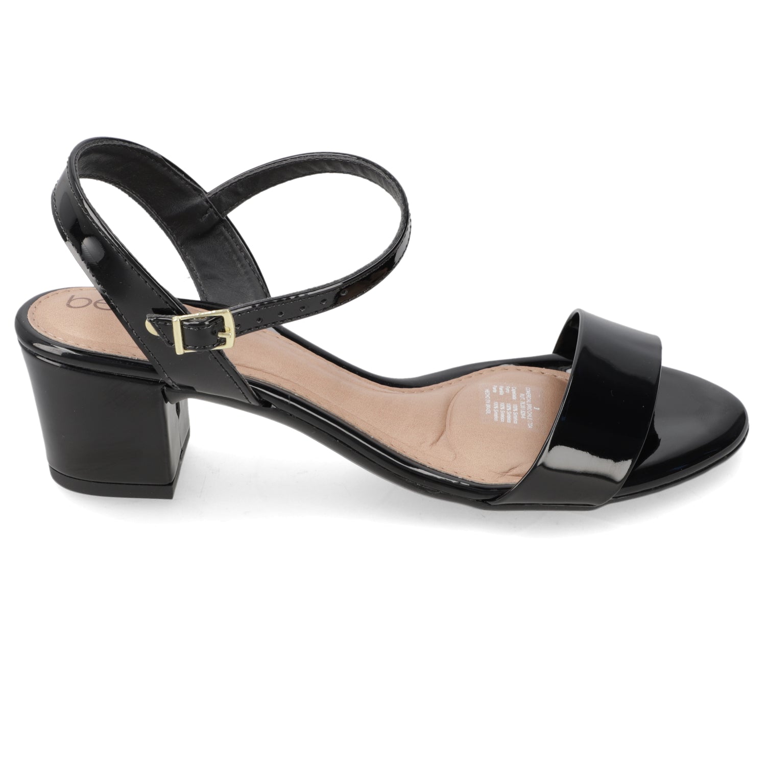 Sandalia Taco Ancho Efecto Charol Negro 35