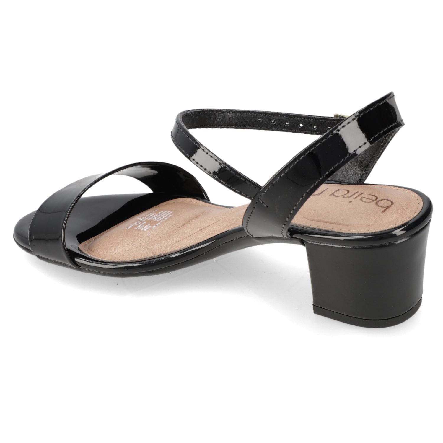 Sandalia Taco Ancho Efecto Charol Negro 35
