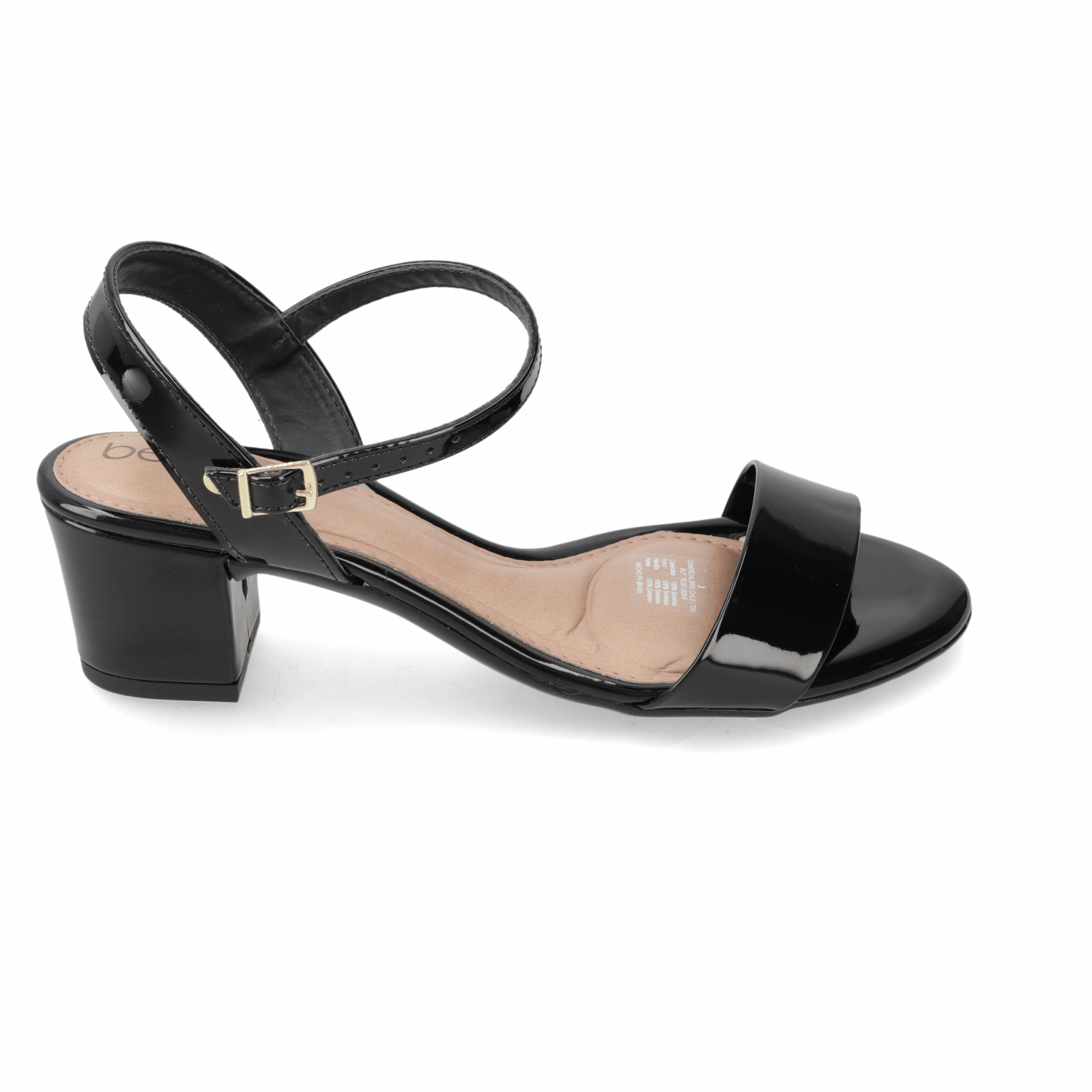 Sandalia Taco Ancho Efecto Charol Negro 35