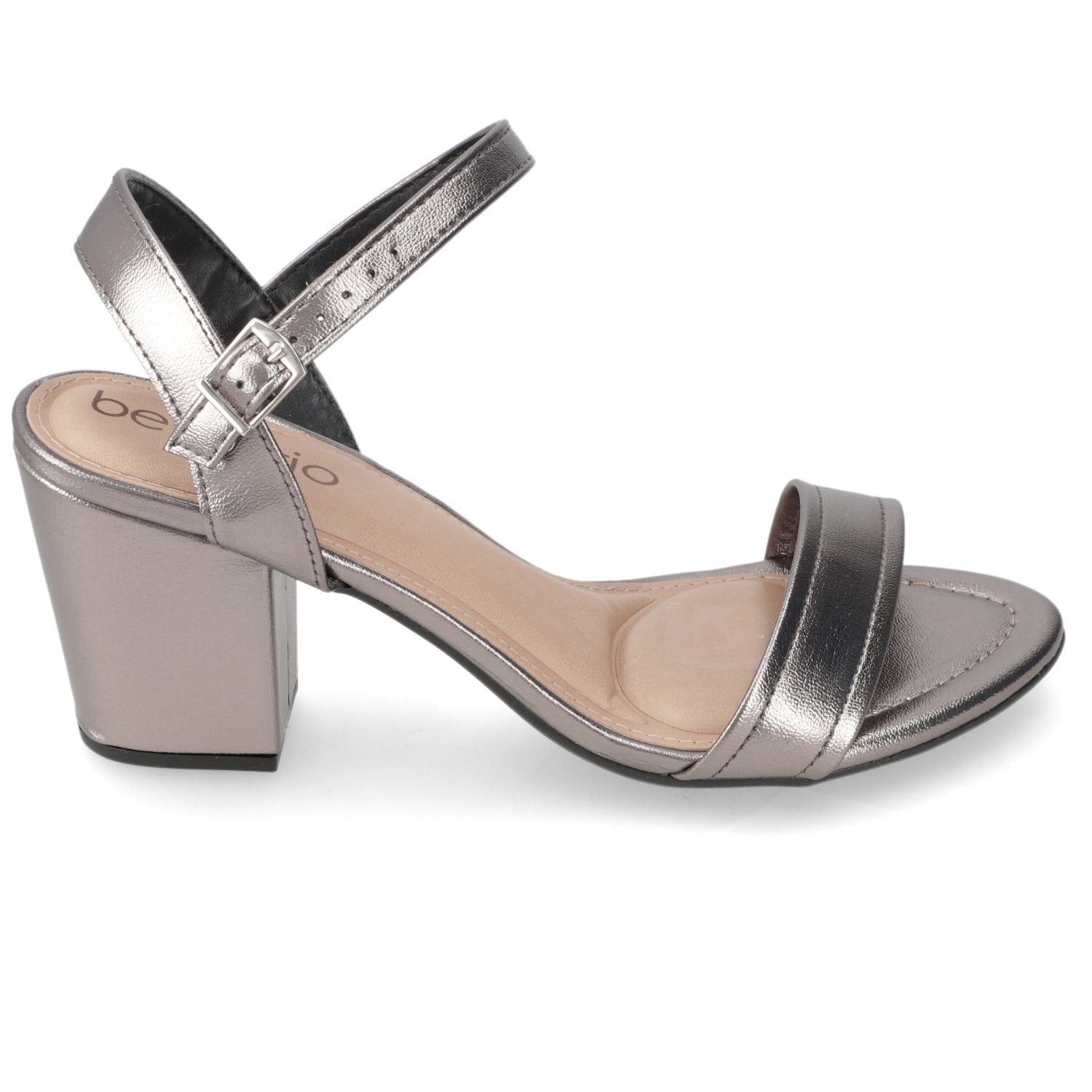 Sandalia Taco Ancho Medio Grafito Beira Rio Ecocuero Metalizado 34 / Grafito