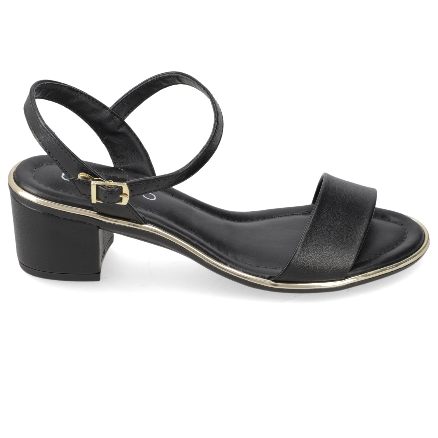 Sandalia Taco Ancho Eco Cuero Negro 35