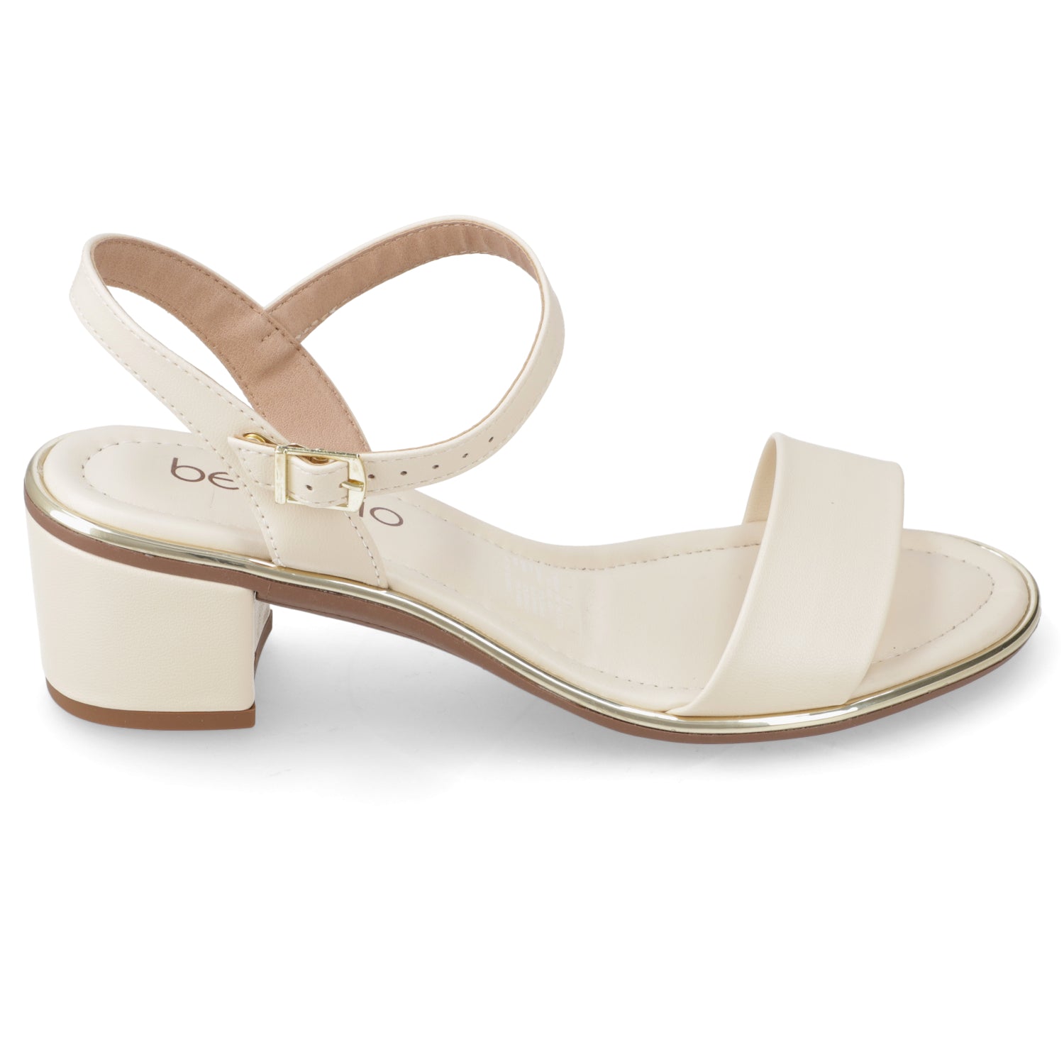 Sandalia Taco Ancho Eco Cuero Crema 35
