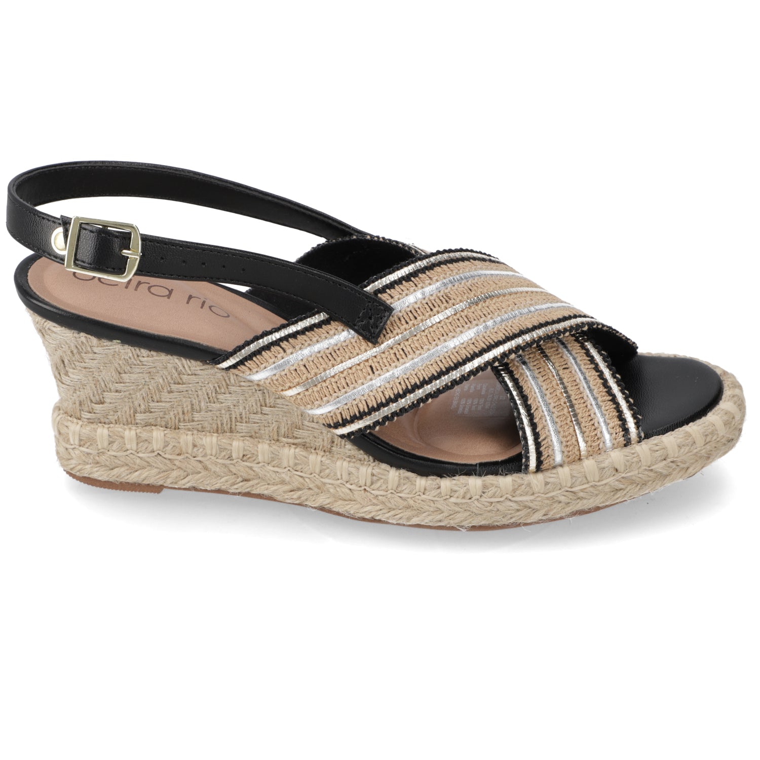 Sandalia Taco Cuña Medio Negro Beira Rio Metalizado