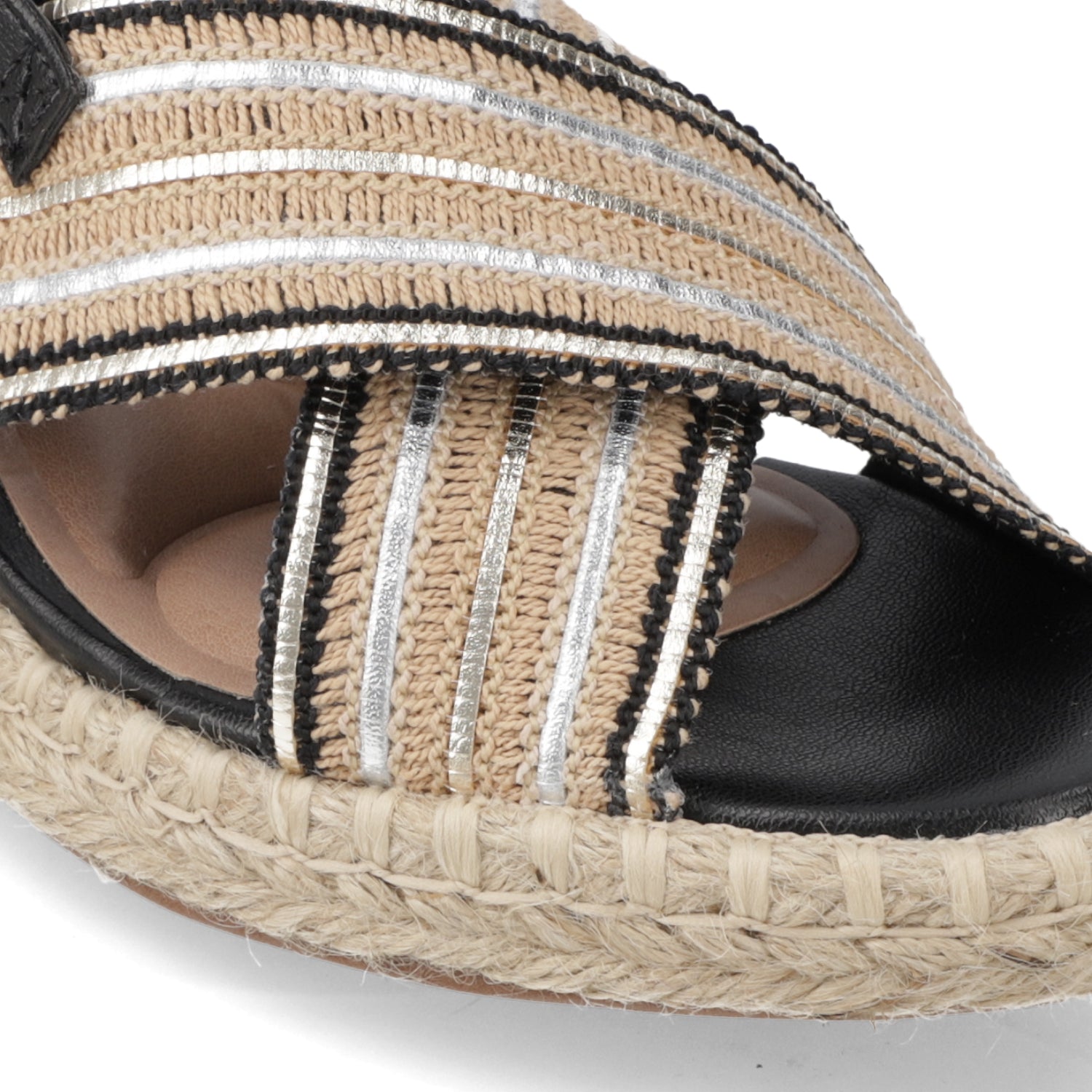 Sandalia Taco Cuña Medio Negro Beira Rio Metalizado