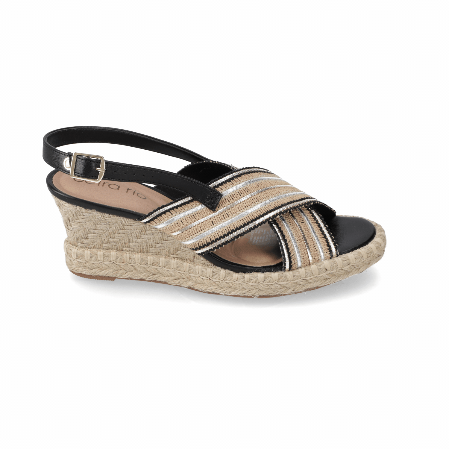 Sandalia Taco Cuña Medio Negro Beira Rio Metalizado