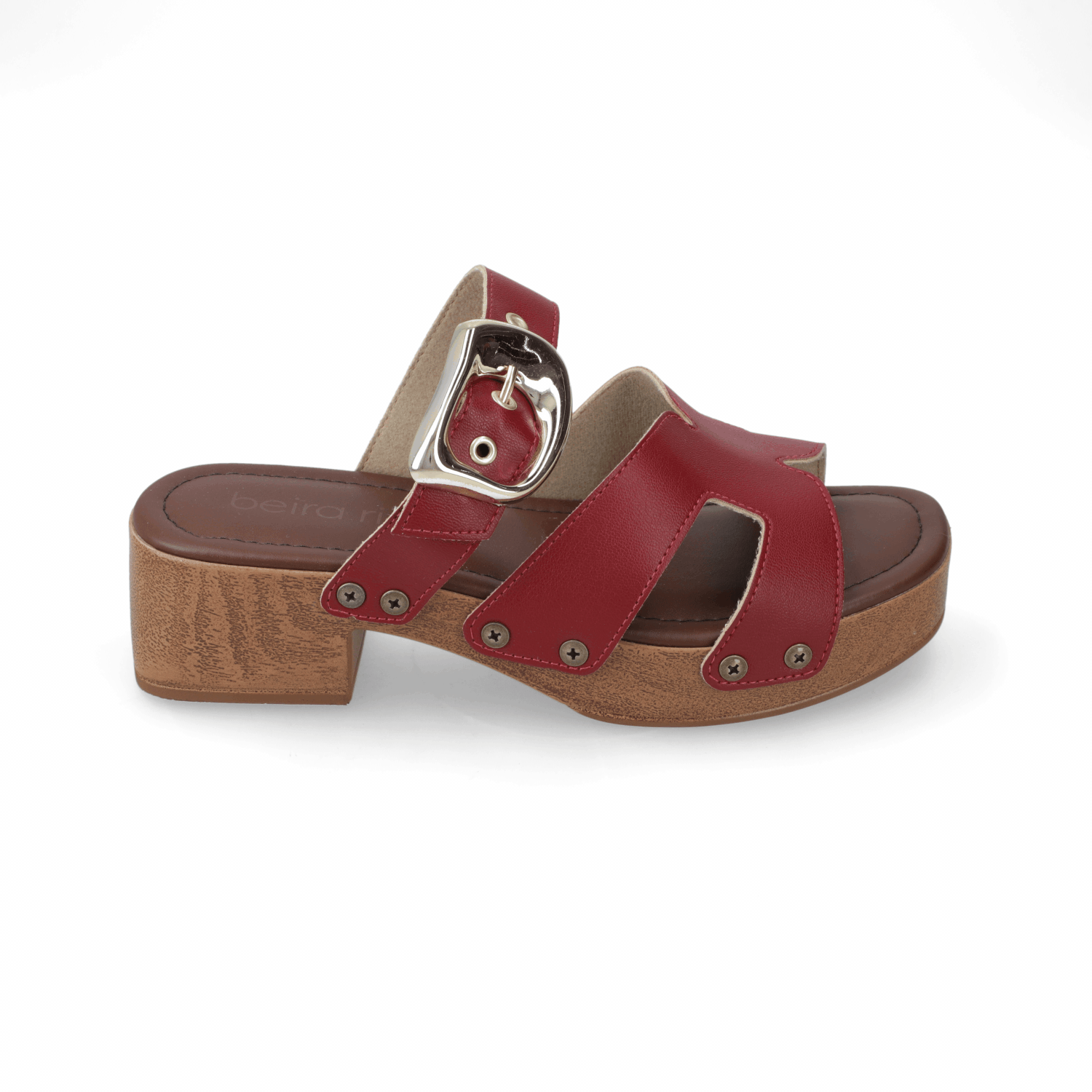 Sandalia Taco Ancho Bajo Cereza Beira Rio