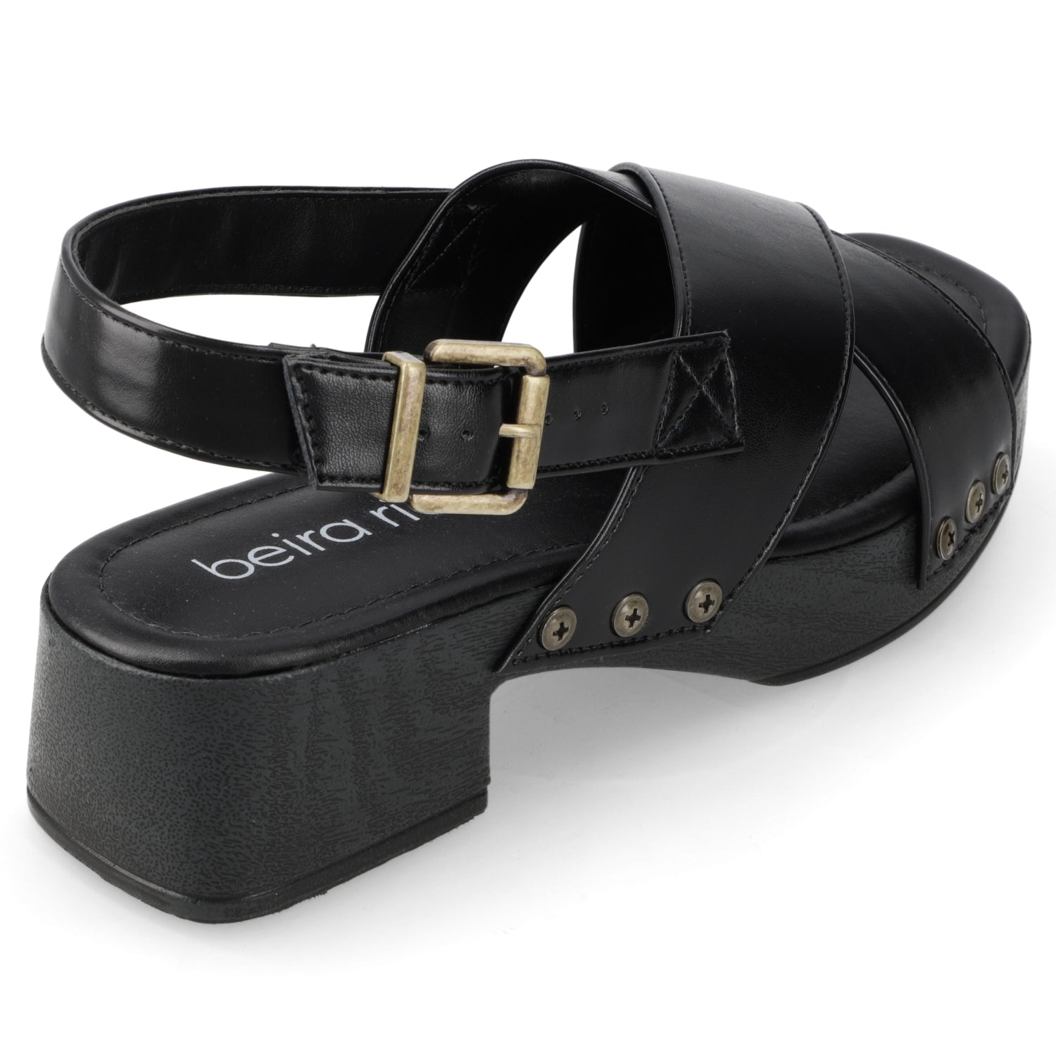 Sandalia Taco Ancho Bajo Negro Beira Rio