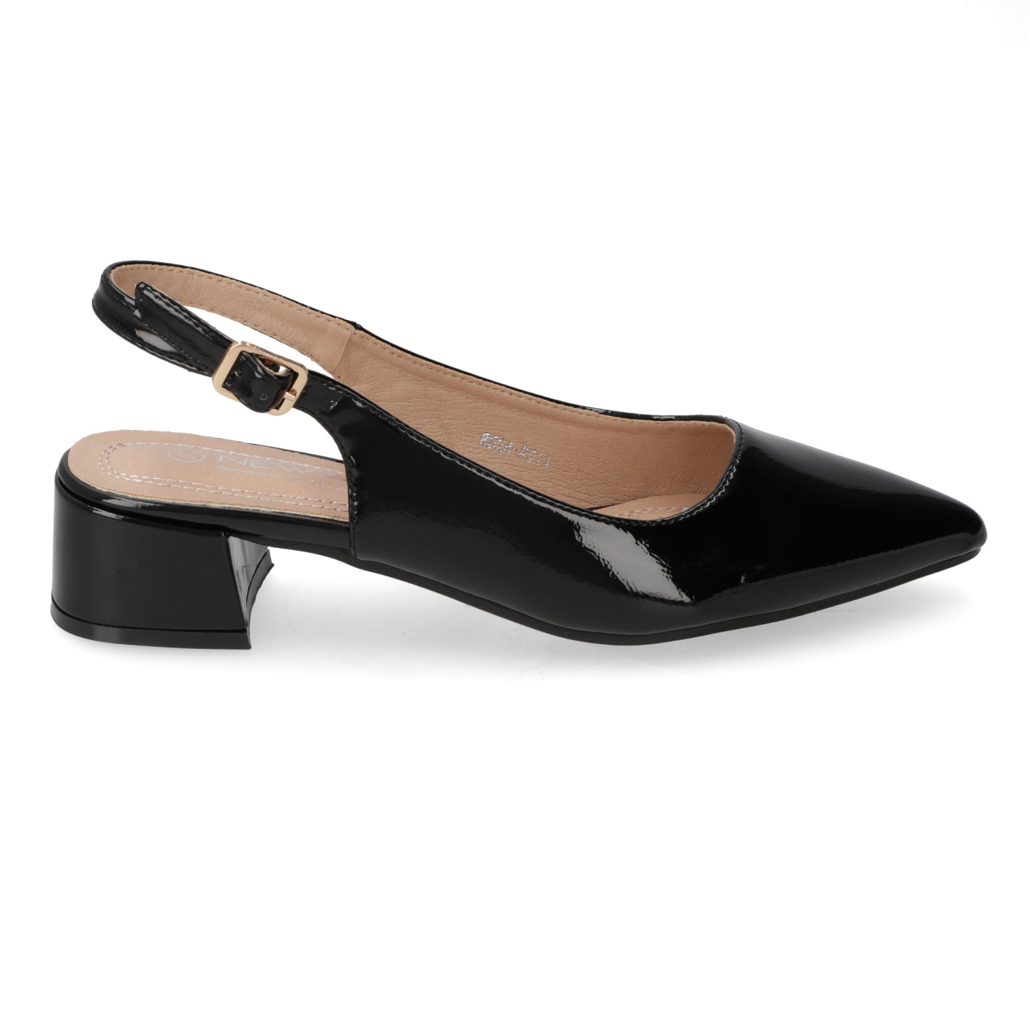 Zapato Tacho Ancho Slingback Negro Charol 35 / Negro