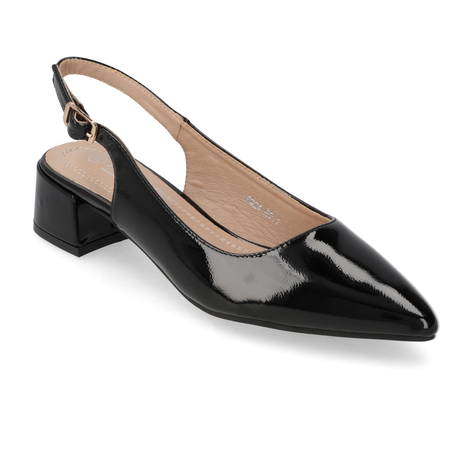 Zapato Tacho Ancho Slingback Negro Charol
