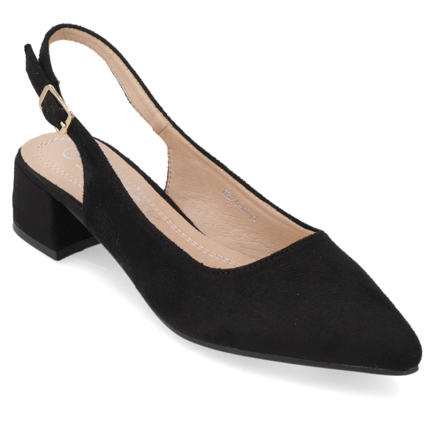 Zapato Taco Ancho Slingback Negro Gamuza