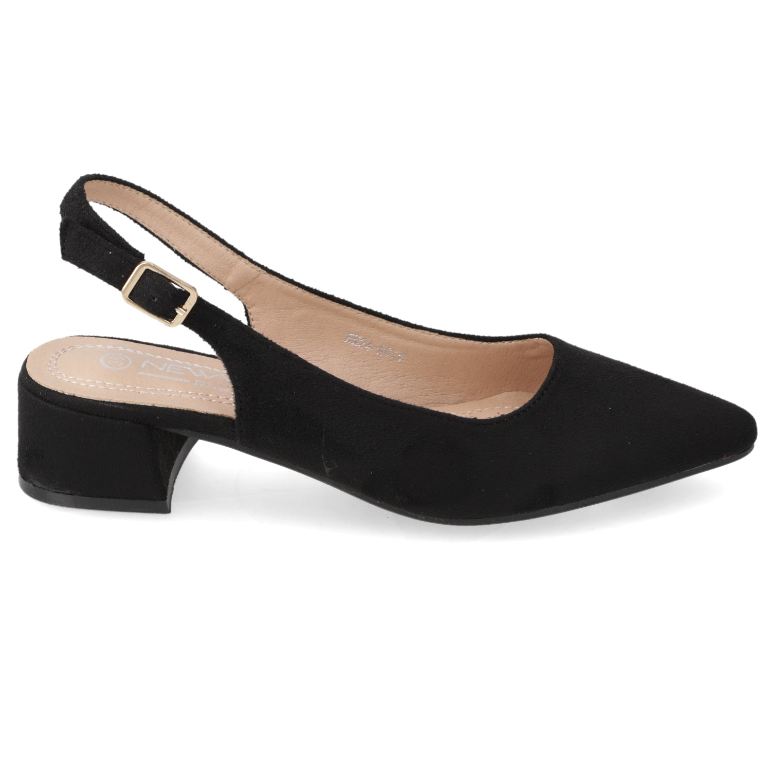 Zapato Taco Ancho Slingback Negro Gamuza