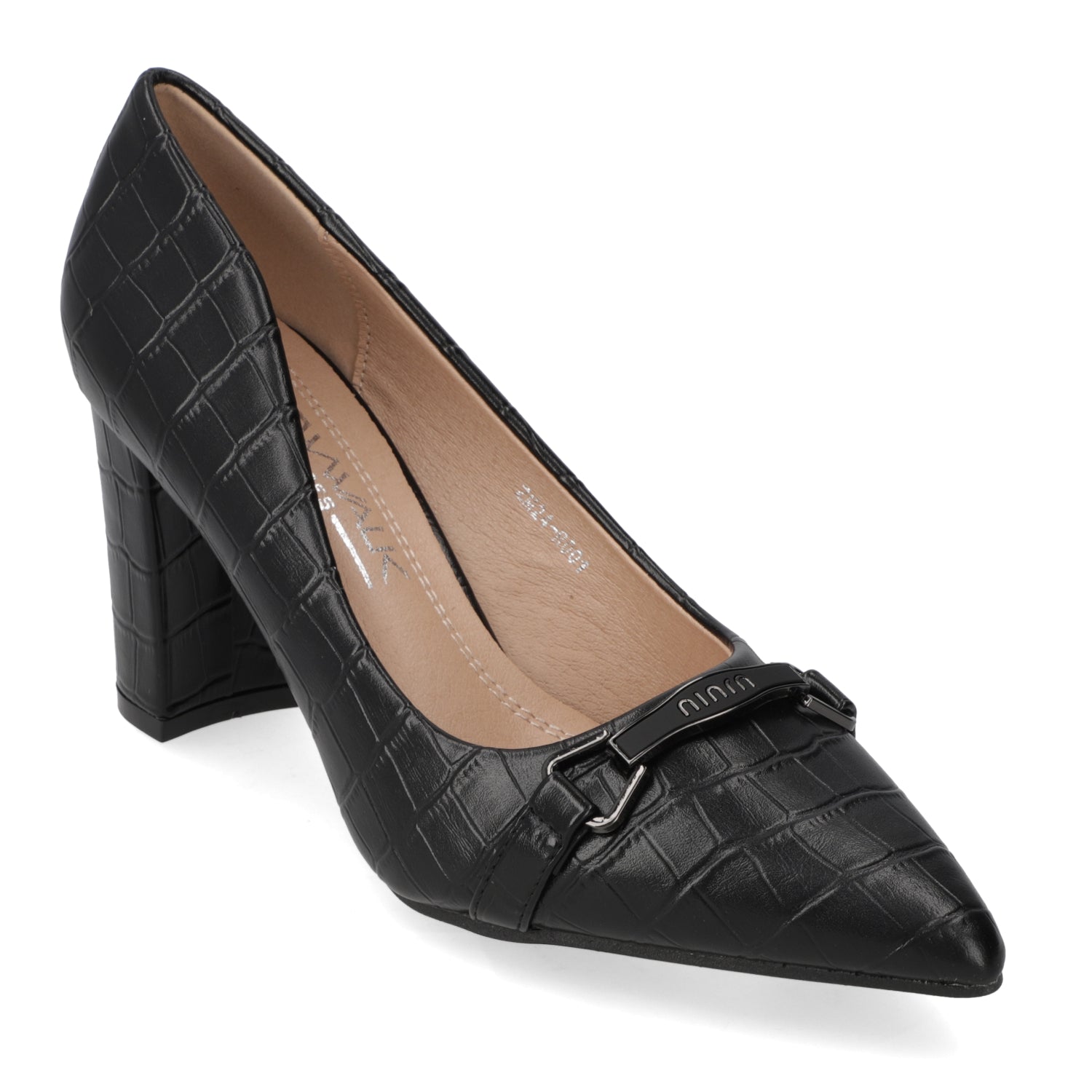 Zapato Taco Ancho Negro Texturizado 35 / Negro