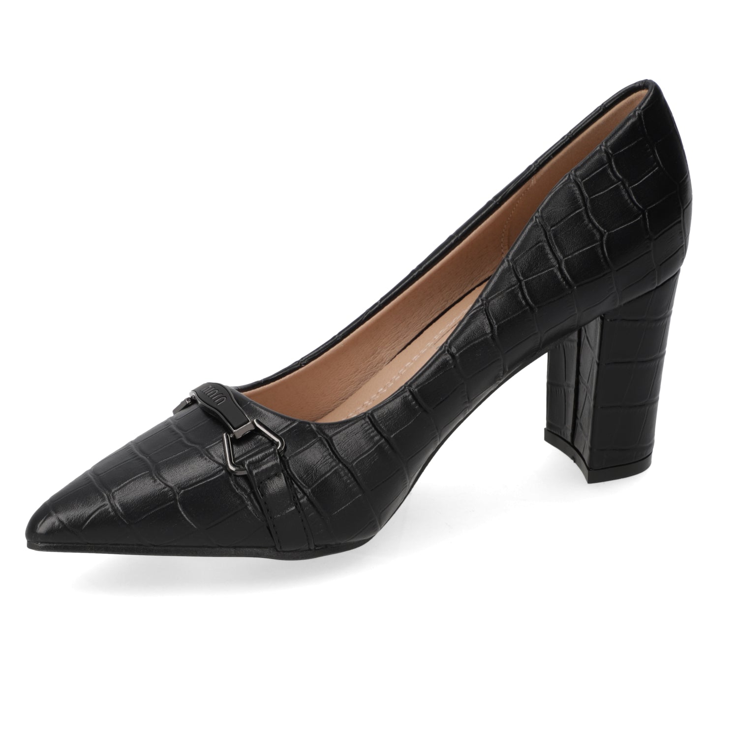 Zapato Taco Ancho Negro Texturizado