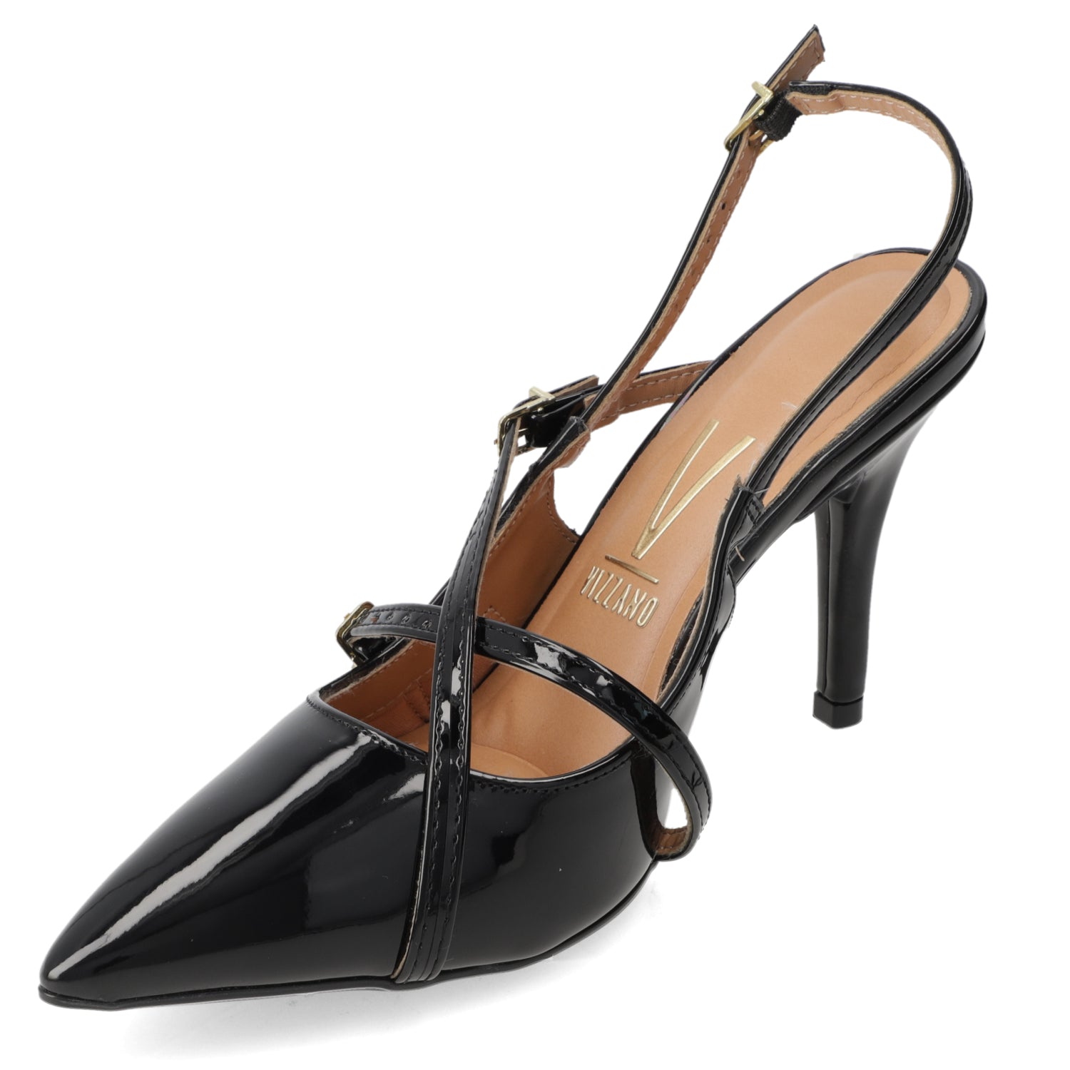 Stiletto Taco Aguja Efecto Charol Negro