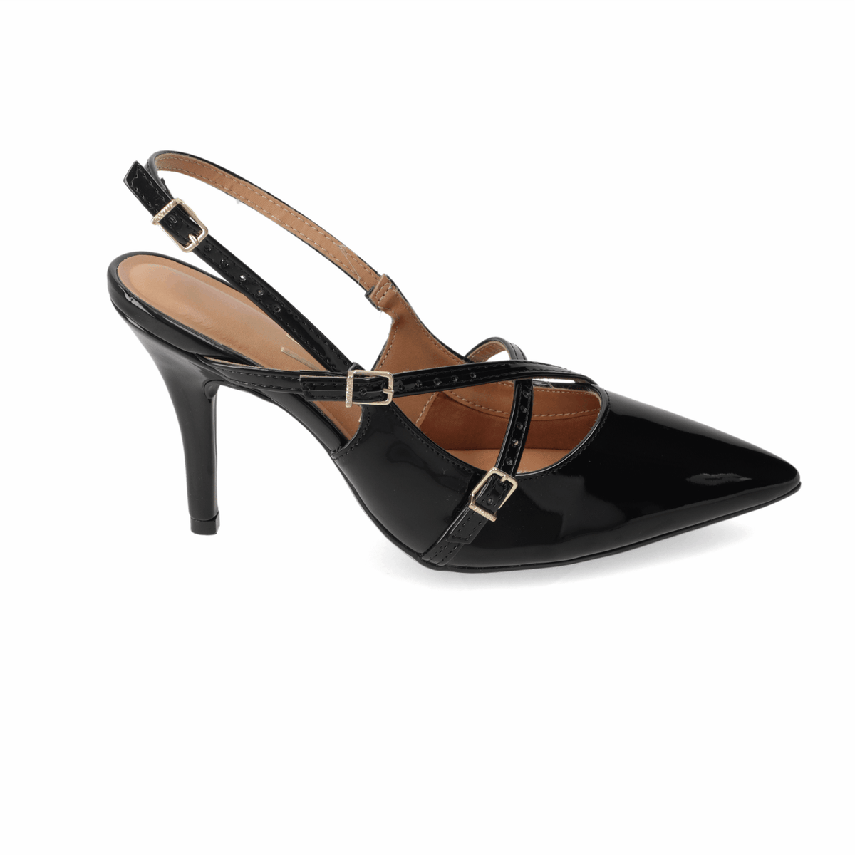 Stiletto Taco Aguja Efecto Charol Negro