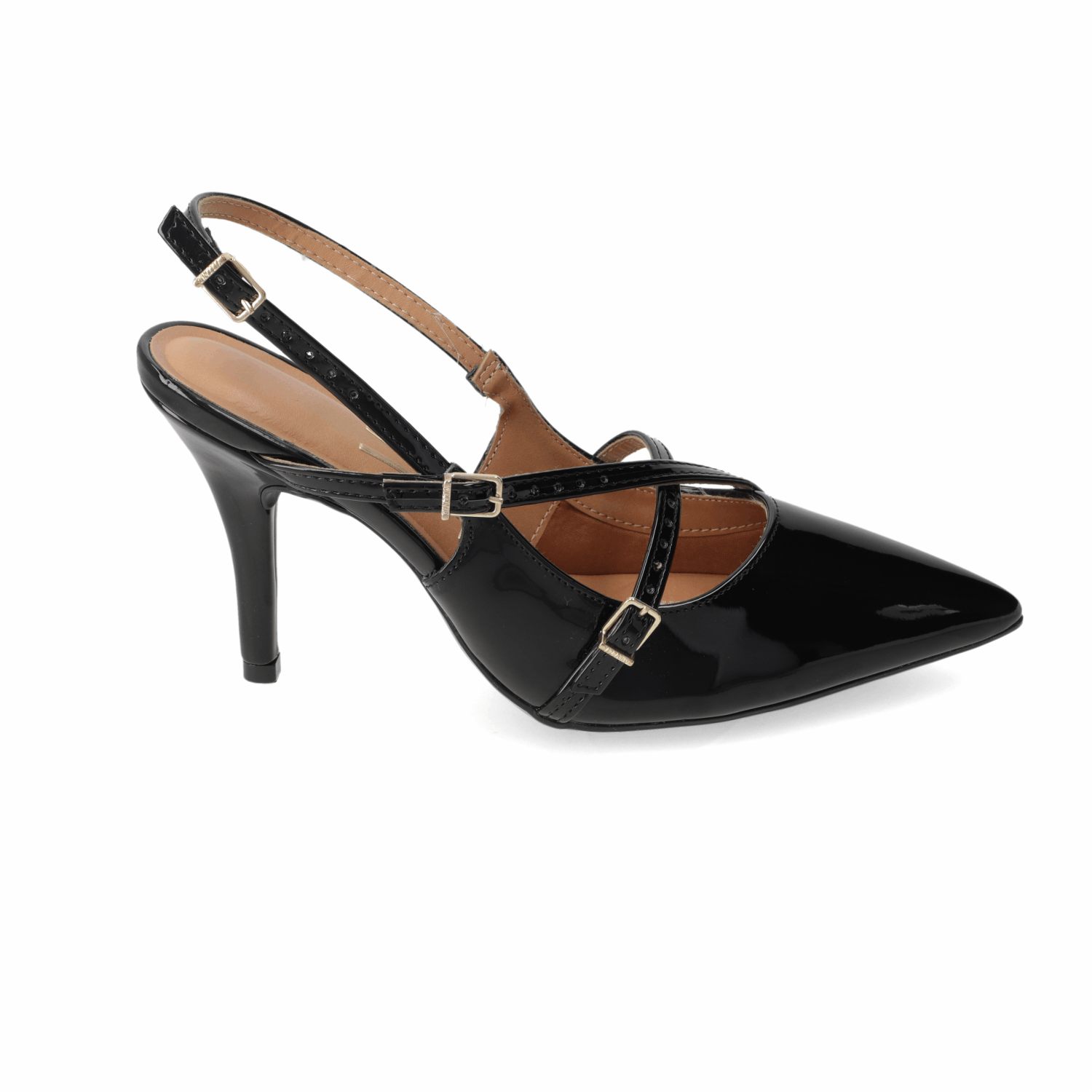 Stiletto Taco Aguja Efecto Charol Negro