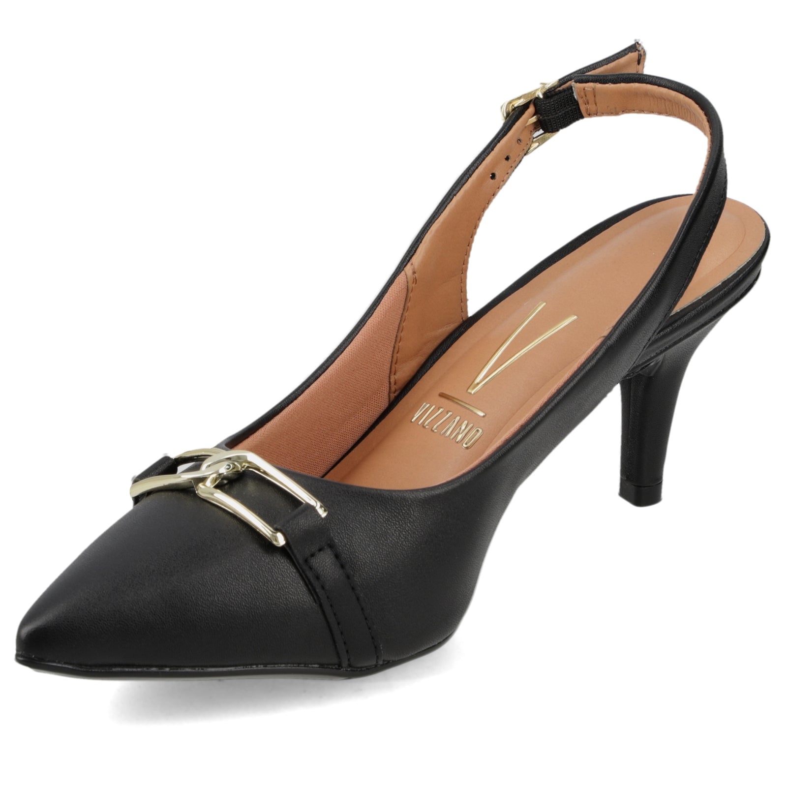 Stiletto Mujer Taco Medio Slingback con Hebilla Negro Vizzano 35 / Negro