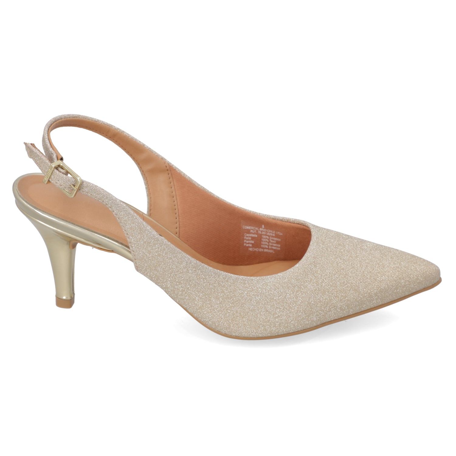 Zapato Taco Aguja Stiletto Textil Glitter Dorado 1185-700-26594-66