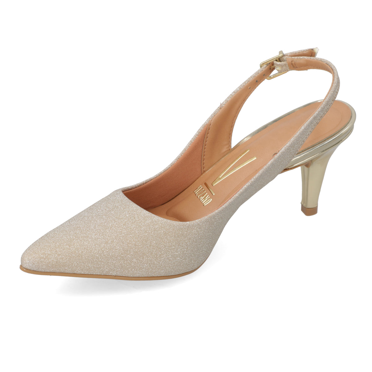 Zapato Taco Aguja Stiletto Textil Glitter Dorado 1185-700-26594-66