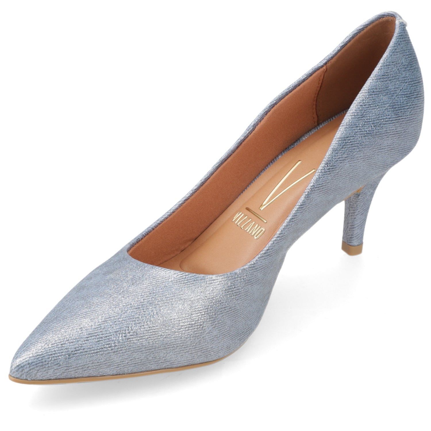 Stiletto Taco Aguja Medio Celeste Vizzano Ecocuero Brillante 34 / Celeste