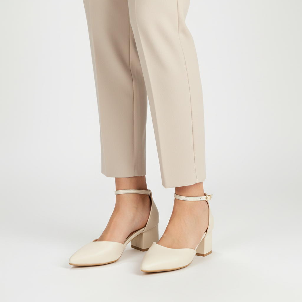 Zapato Taco Ancho Medio Crema Vizzano