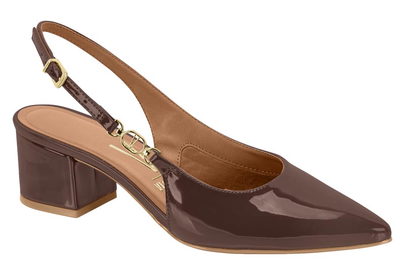 Zapato Mujer Taco Ancho Medio Slingback Charol Chocolate Vizzano