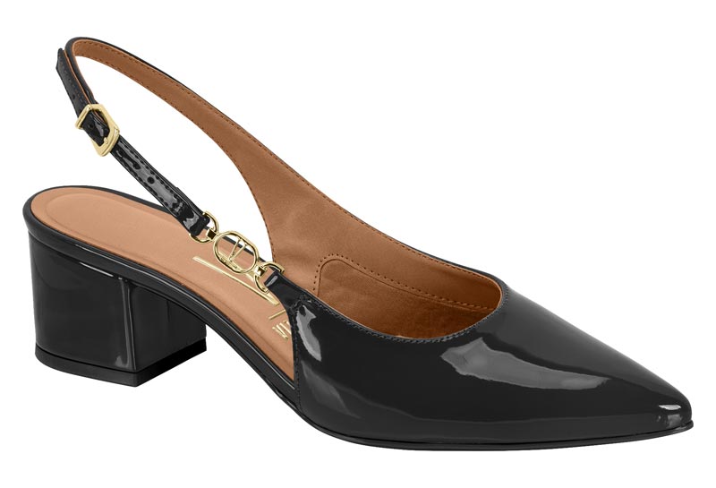 Zapato Mujer Taco Ancho Medio Slingback Charol Negro Vizzano