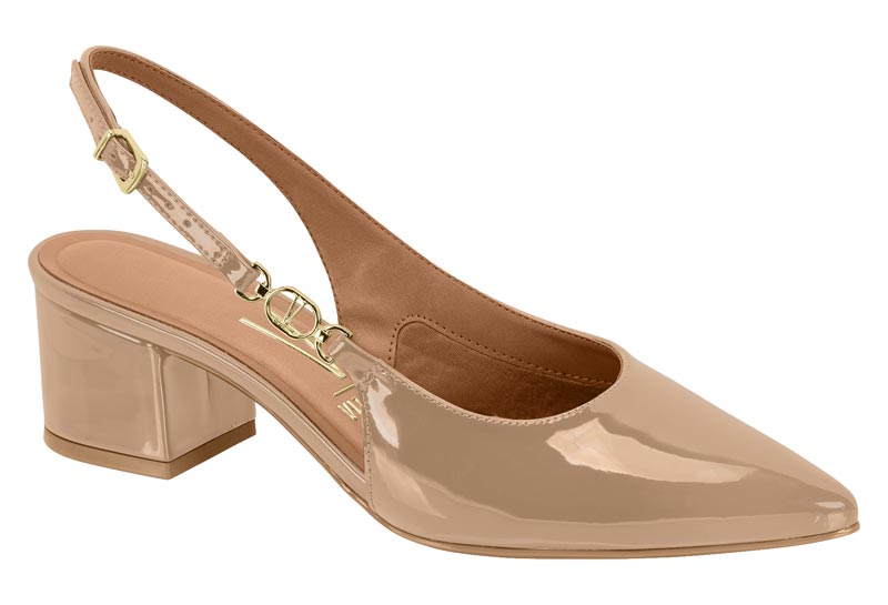 Zapato Mujer Taco Ancho Medio Slingback Charol Beige Vizzano
