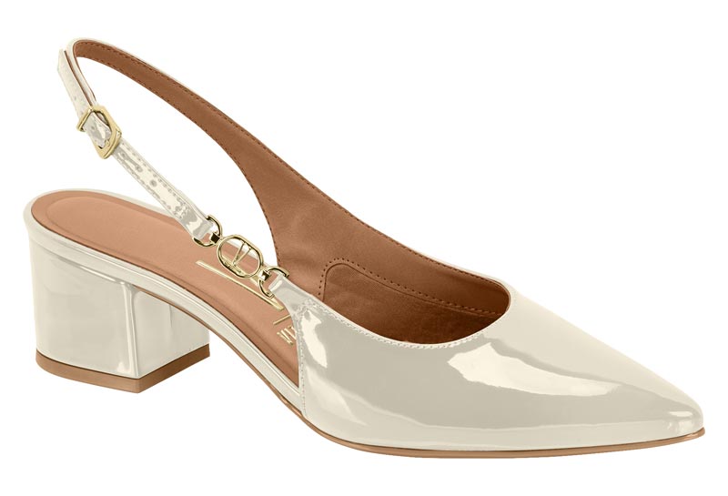 Zapato Mujer Taco Ancho Medio Slingback Charol Blanco Off Vizzano