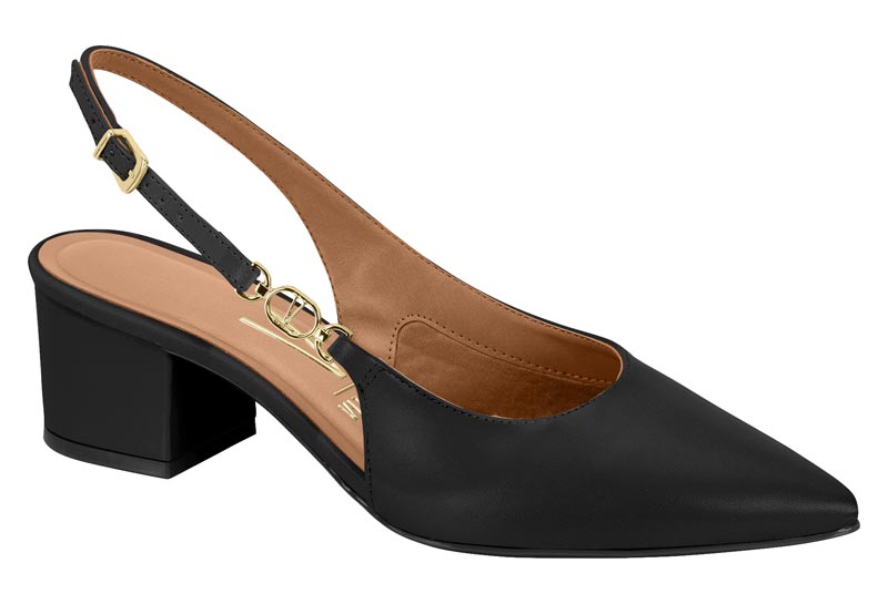 Zapato Mujer Taco Ancho Medio Slingback Negro Vizzano