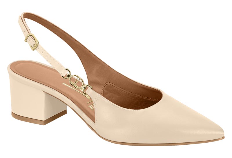 Zapato Mujer Taco Ancho Medio Slingback Crema Vizzano