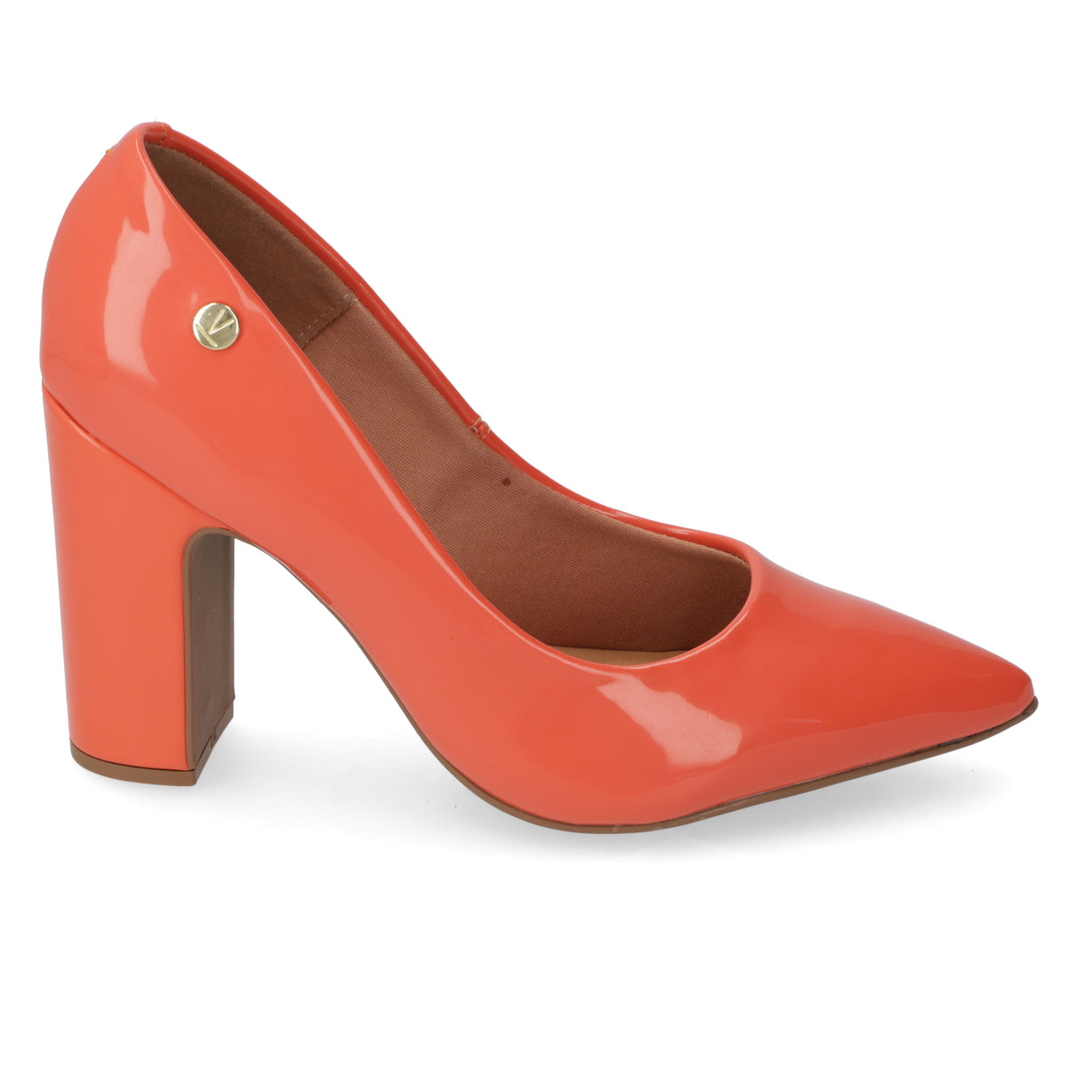 Zapato Taco Ancho Vizzano Efecto Charol Naranjo